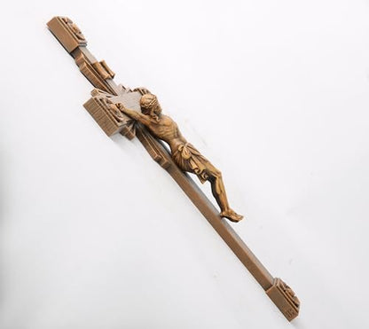 BC Catholic Crucifix Wall Cross, Jesus Christ Home Decor, Wood Carve Looking, 12"H, Hand Painted by Buildclassic - color: Wooden
