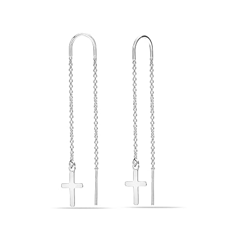 LeCalla 925 Sterling Silver Long Drop Earrings for Women | Lightweight Long Tassel Chain Threader Drop Dangle Earring for Women - color: Cross Threader