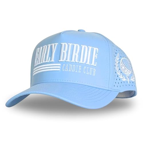 CITRUSY Athletic Trucker Golf Hat | Performance Mens 5 Panel Cap | Cool Breathable Waterproof Workout Running Snapback - color: Early Birdie | Light Blue