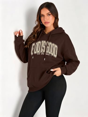 LUKYCILD God is Good Hoodie Christian Sweatshirt for Women Jesus Shirt - color: #01 Brown, size: Medium