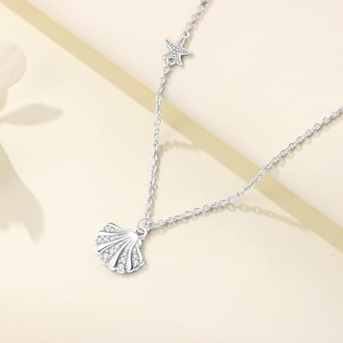 925 Sterling Silver Fashion Pendant Necklace for Women，Fashion Jewelry, 18K Gold Plated， Advanced Retro Series Link Chains ，Basic Multifunctional Accessories Suitable for Multiple Occasions and Daily Wear - color: shell starfish
