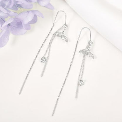 Crab/Mushroom/Lobster/Bat/Angler Fish/Tiger/Elephant/Jellyfish/Flamingo/Scorpion Earrings Dangling Sterling Silver Created Blue Opal Earrings Jewelry Gifts for Women Girls… - style: Mermaid Tail