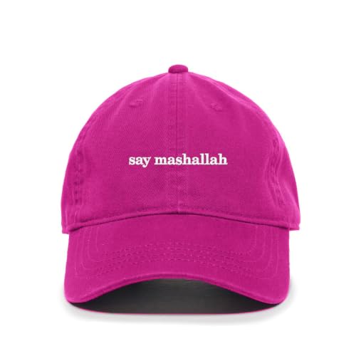DSGN By DNA Say Mashallah Embroidered Hat Islamic Muslim Faith Inspired Cotton Baseball Cap Adjustable Dad Hat for Men&Women - color: Fuscha