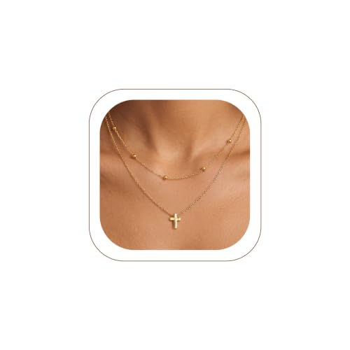 KeyStyle Cross Necklace for Women,Double Layered Gold Cross Pendant - color: Gold