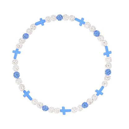 Baseball Bead Cross Necklace for Boys Kids, Elastic Rhinestone Bling Necklace Drip Gifts for Teens Players - color: Blue Cross/White/Teal Blue