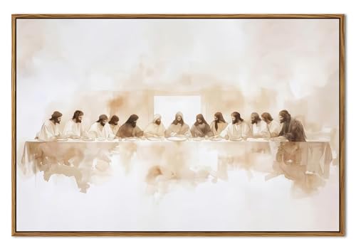 Jesus Last Supper Wall Art, Christian Wall Decor Paintings, Christ Pictures Religious Home Decor for Living Room Dining Room Church Prayer Room Bedroom 16x24 inch Floating Framed - color: Last Supper, size: 24"L x 16"W