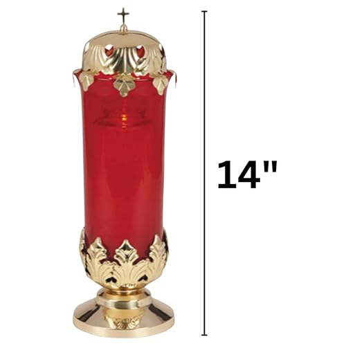 Sanctuary Light Holder with Top, Supplies for Ceremonies, Churches, & Home Altars, Religious Votive Candle Stand, 14 Inches