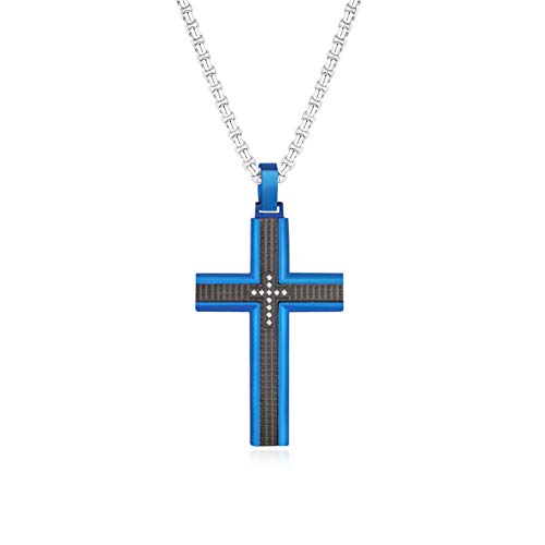Holizaly Men's Cross Necklace 316L Stainless Steel Pendant White/Gold/Black/Blue Rolo Chain-Gift Box Included - color: Blue Black-A