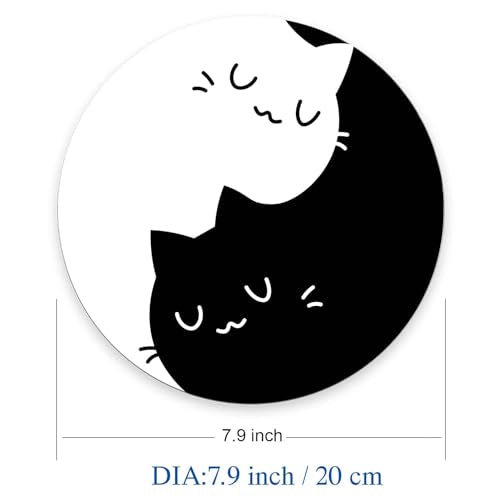 Black White Cat Round Mouse Pad,Non-Slip Rubber Base Wireless Gaming MousePads for Computers Laptop Office,Cute Mouse Pads with Designs for Women Men 7.9×7.9×0.12 inches - color: Black White Cat