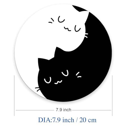 Black White Cat Round Mouse Pad,Non-Slip Rubber Base Wireless Gaming MousePads for Computers Laptop Office,Cute Mouse Pads with Designs for Women Men 7.9×7.9×0.12 inches - color: Black White Cat