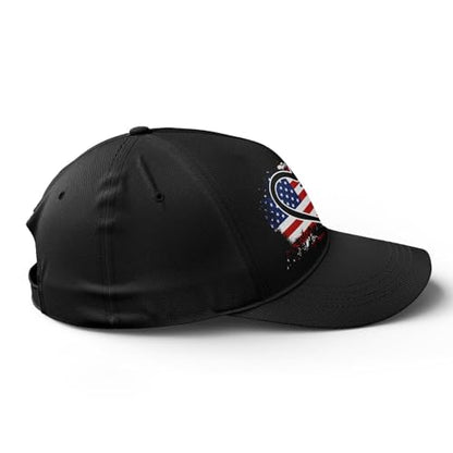 American Flag Christian Trucker Hat for Men Women, Adjustable Snapback Baseball Cap USA Pride Hat Religious Gifts - color: Black Red White Heart