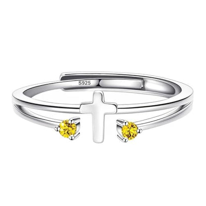 S925 Sterling Silver Cross Rings Birthstone Rings Christian Jewelry for Women Daughter, Easter Gifts, Confirmation and Baptism Gifts - color: 11-Nov