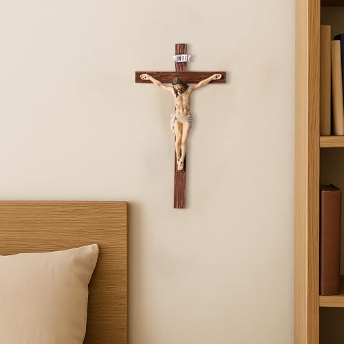 TALPGOD Crucifix Wall Cross 21 Inch,Jesus Cross Home Décor,Jesus Statue Catholic Hanging Cross for Wall Art,Religious Wall Crucifix Decor,Crucifijos Catolicos Cross Wall Decor - size: 21 inches