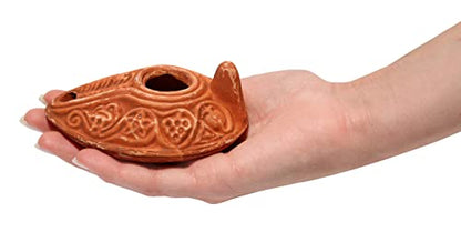 Biblical Herodian Clay Oil Lamp with Bethlehem Olive Oil - Authentic Holy Land Replica with Gift Bag & Certificate of Authenticity - Handmade Christian & Judaica Faith Gift - color: Herodian - Biblical Brown Styled