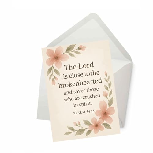 PICTURE THIS PRINTS Psalm 34:18 Prayer Encouragement with Bible Verse Greeting Card, Christian Comfort Sympathy Card, Religious Thinking of You Greeting, Comes with Envelope (5x7”)