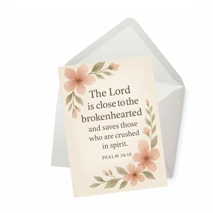 PICTURE THIS PRINTS Psalm 34:18 Prayer Encouragement with Bible Verse Greeting Card, Christian Comfort Sympathy Card, Religious Thinking of You Greeting, Comes with Envelope (5x7”)