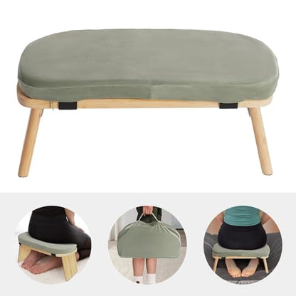 Bamboo Meditation Bench with Cushion, Folding Kneeling Meditation Bench, Portable Kneeling Chair for Kneeling or Sitting, 396.83lbs Load Max (Green) - color: Green