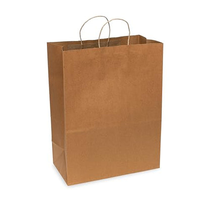 Prime Line Packaging Paper Grocery Bags with Handles, 13x7x17 Inch, 50 Pack - size: 13x7x17 Inch
