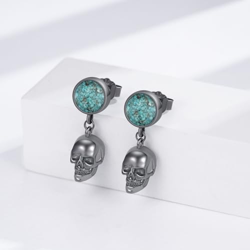 Black Dangle Drop Earrings 925 Sterling Silver Turquoise Earrings Jewelry Gifts for Women Men - style: Skull