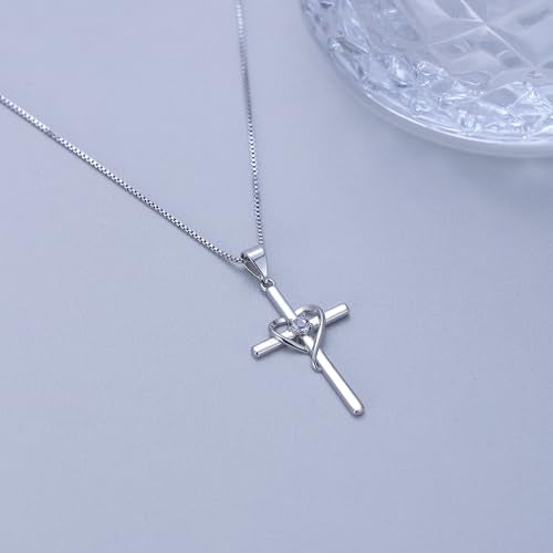 Cross Heart Necklace, 18K Gold Plated Crystal Pendant for Women - color: White
