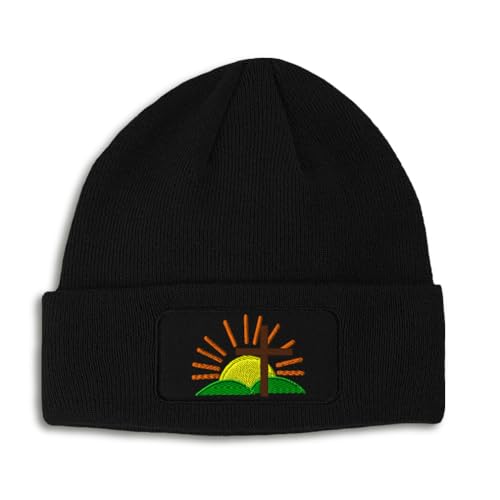 Patch Beanie Sunshine Christian Cross Christ Jesus God Skull Cap Hats for Men & Women Winter One Size - color: Black Design Only