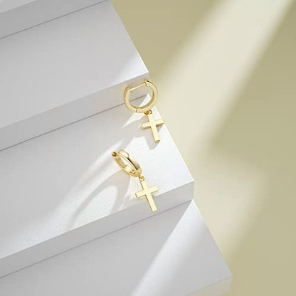 SEVENWELL Huggie Hoop Earrings for Women, Dangle Dangle Hoops - color: 07 Gold Cross