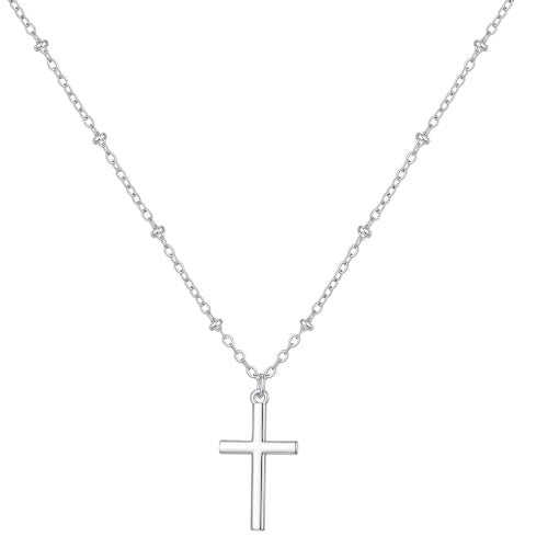 S925 Sterling Silver Over Cross Necklace for Women 1.5mm Bead Chain