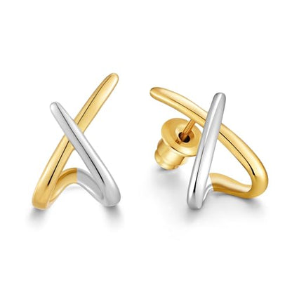 Small Two Tone Stud Earrings for Women Trendy Gold and Silver Minimalist Cross Earring Dainty Earrings Mixed Metal Jewelry Gifts for Daily Wear，3 Styles - style: Minimalist Studs-3