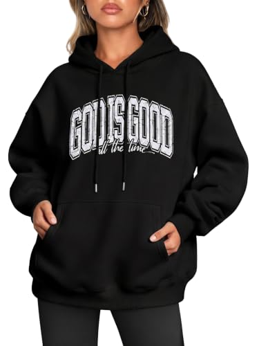LUKYCILD God is Good Hoodie Christian Sweatshirt for Women Jesus Shirt - color: #01 Black, size: X-Large