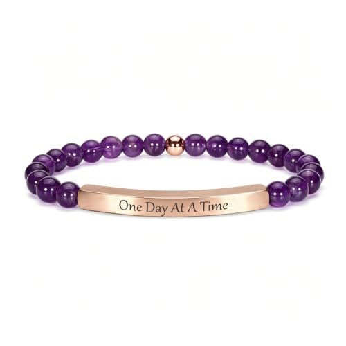 Amethyst Christian Bracelet for Women, 18K Gold Plated Bible Verse Jewelry, Inspirational Religious Faith Gift, Scripture Jewelry for Encouragement & Strength - color: ONE DAY AT A TIME-Amethyst Rose Gold