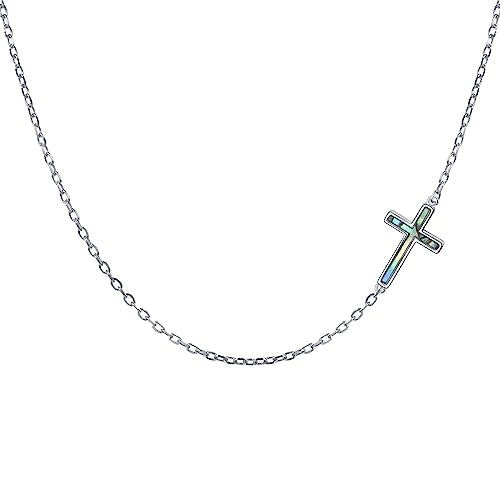 DAOCHONG S925 Sterling Silver Sideways Cross Choker Necklace 14+4 Inch - color: Silver-Abalone Shell
