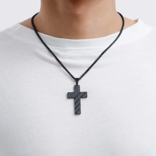DuoDiner 18+2" Cross Necklace for Men Boys Christian Confirmation Gifts - color: Black, style: Luke 1:37