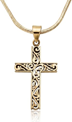 14K Gold Plated & Sterling Silver Filigree Celtic Cut Out Cross, Tree of Life Pendant For Womens, Chain Necklace 18 Inch - color: Gold Filigree Cross