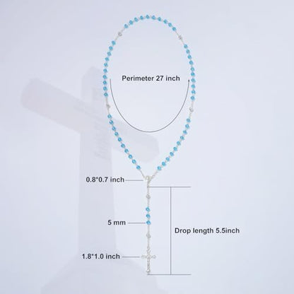 KOMI Crystal Rosary Beads with Jesus Crucifix, Catholic Necklace for Women First Communion Rosarios Wedding Rosary with Velvet Bag - style: 6MM-blue