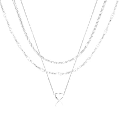 Poxtex Layered Gold Necklaces for Women, Stackable Dainty 14K Gold Silver Plated Trendy Simple Heart Diamond Cross Bow Circle Pendant Paperclip Choker Dot Chain Necklace,Jewelry Set Gifts for Women - color: Silver, style: Heart2
