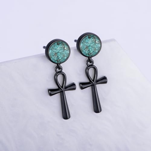 Black Dangle Drop Earrings 925 Sterling Silver Turquoise Earrings Jewelry Gifts for Women Men - style: Ankh