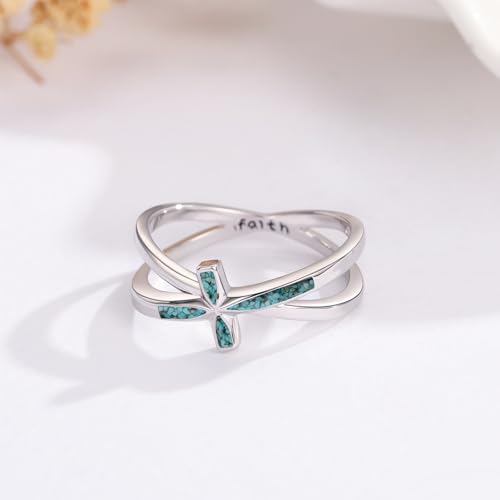 Cross Rings 925 Sterling Silver for Women Christian Religious Jewelry Faith Gifts for Mom Wife Girlfriend Her - color: White-6