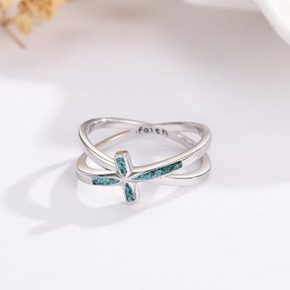 Cross Rings 925 Sterling Silver for Women Christian Religious Jewelry Faith Gifts for Mom Wife Girlfriend Her - color: White-6