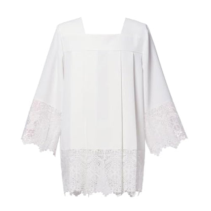 Catholic Premium Clergy Vestment Set Elegant White Surplice with Pleated Lace Details - size: Small