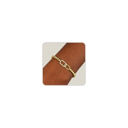 Beaded Bracelets for Women 14K Silver Gold Plated Stretch Handmade Ball Bracelets Cute Charm Bracelet Dainty Stackable Cross Heart Bow Wave CZ Circle Trendy Jewelry Easter Gifts - color: Gold-6