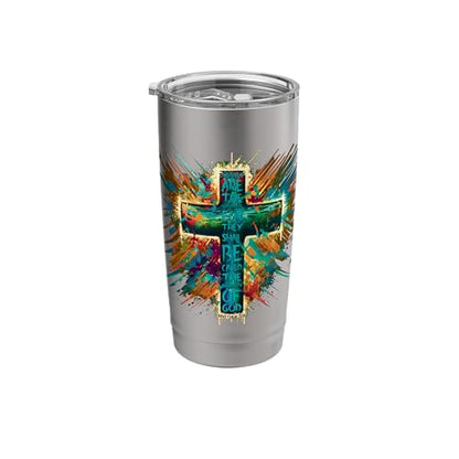 Abstract Cross Blessed Are The Peacemakers Matthew 5:9 Stainless Steel Insulated Tumbler - color: Brushed Steel