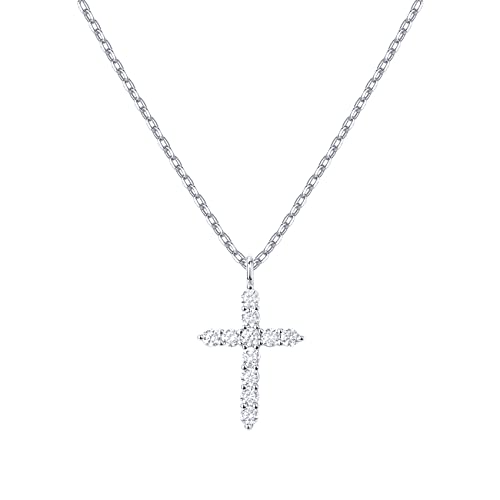 PAVOI 14K Gold Plated Cubic Zirconia Cross Necklace for Women | Cross Faith Pendant Necklaces - color: White Gold
