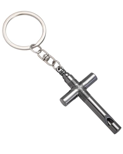 Cross Keychain for Men,Jesus Key Chain Christian Car Key Accessories，Easter Christmas Religious Gift,Purse Bag Charms - color: Black Whistle