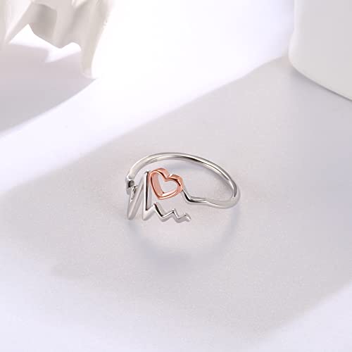 Sterling Silver Nurse Jewelry for Women Heartbeat Stethoscope Necklace Ring Nurses Week Graduation Gifts - color: Rose Gold
