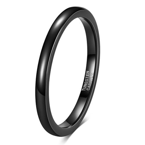 VQYSKO Tungsten Carbide Wedding Cigar Domed Band Ring Men Women 5-14 - color: Black-2mm