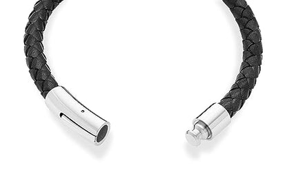 Miabella Genuine Italian Braided Leather Bracelet for Men, Made in Italy - color: Black, size: Small - 7" Length