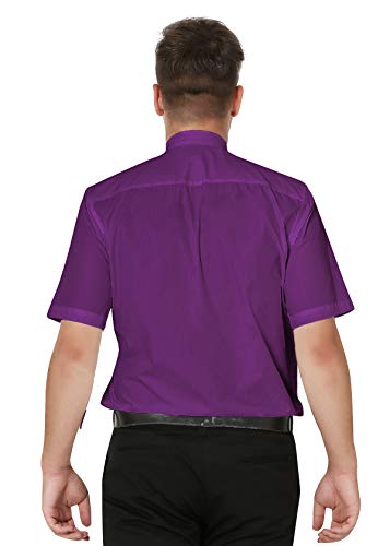 IvyRobes Men's Short Sleeves Tab Collar Clergy Shirt- Black White Purple - color: Purple, size: Large