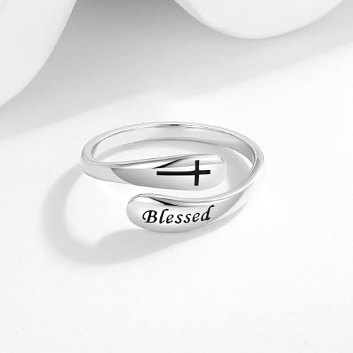 925 Sterling Silver Inspirational Adjustable Rings - Personality Encouragement Jewelry Gift For Women - style: Blessed