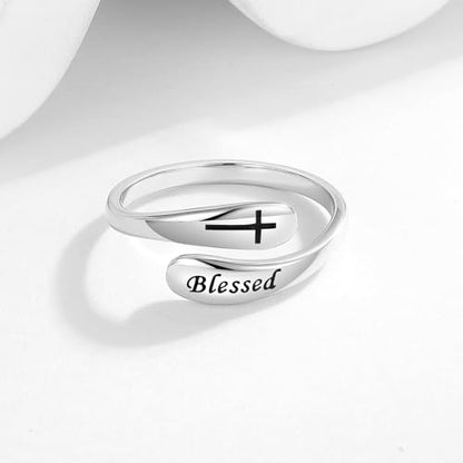 925 Sterling Silver Inspirational Adjustable Rings - Personality Encouragement Jewelry Gift For Women - style: Blessed