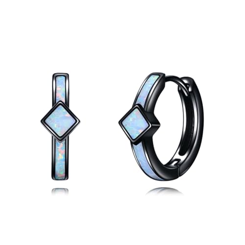 AOBOCO Black Hoops Earrings for Men Sterling Silver Viking Celtic Cross Heart Skull Round Triangle Hoop Earrings Birthday Father Day Christmas Jewelry Gifts for Men Women Friends - style: Opal Hoop Earrings